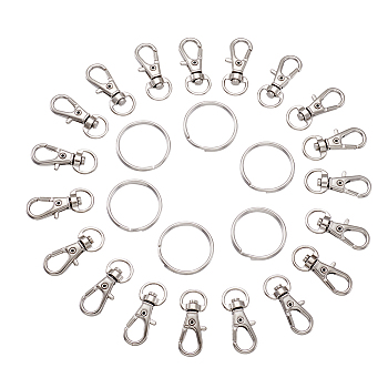 Alloy Swivel Lobster Claw Clasps, Swivel Snap Hook and Iron Split Key Rings, Platinum, 32x13mm and 25x2mm, 100pcs/set