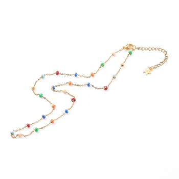 Stainless Steel Satellite Chain Necklaces, with Enamel, Colorful, Golden, 16.14 inch(41cm)