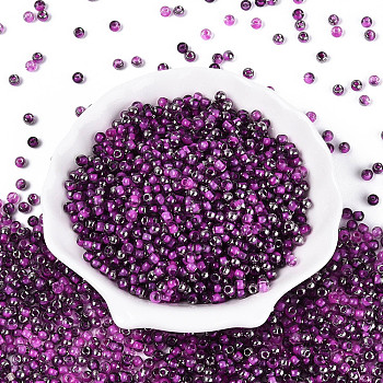 Transparent Inside Colours Glass Seed Beads, Round, Purple, 4x3mm, Hole: 1.4~1.5mm, about: 7500pcs/450g