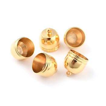 Brass Cord End Cap for Jewelry Making, Long-Lasting Plated, Column, Real 24K Gold Plated, 15x14mm, Hole: 1.8mm, Inner Diameter: 12mm