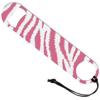 201 Stainless Steel Bottle Opener, with PU Leather Cord, Rectangle, Zebra Print, 178x38x2mm