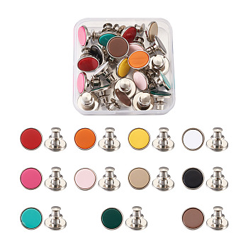 Alloy Button Pins for Jeans, with Resin, Garment Accessories, Flat Round, Mixed Color, 16x15mm, Pin: 1.2mm, Hole: 1.2mm, 11 colors, 2sets/color, 22sets/box