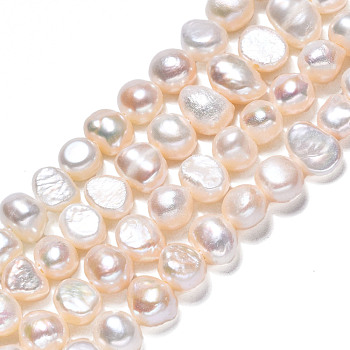 Brins de perles de culture d'eau douce naturelles, deux faces polies, blanc crème, 5.5~7x5~6x3.5~5mm, Trou: 0.6mm, Environ 63~65 pcs/chapelet, 13.58 pouce ~ 14.17 pouces (34.5~36 cm)