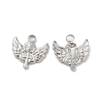 304 Stainless Steel Pendants, Angel Charms, Stainless Steel Color, 16x15x2mm, Hole: 2.5mm