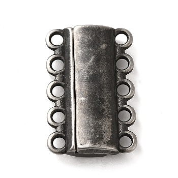 304 Stainless Steel Multi-Strand Magnetic Slide Clasps, 5-Strand, 10-Hole, Rectangle, Gunmetal, 28x18.5x6mm, Hole: 2.5mm