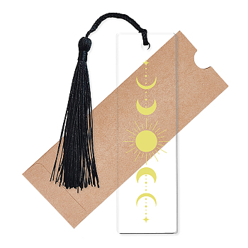 Acrylic Bookmarks, with Polyester Tassel Decorations, Rectangle Bookmarks, Moon Pattern, 118x35x2.5mm, Hole: 5mm