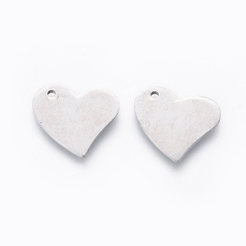 201 Stainless Steel Stamping Blank Tag Charms, Manual Polishing, Heart, Stainless Steel Color, 10x12x1mm, Hole: 1mm