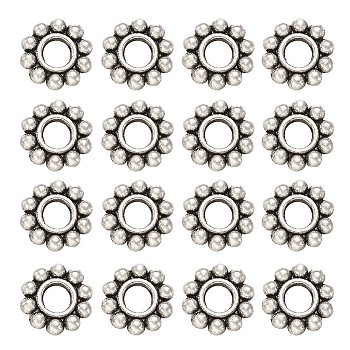 Tibetan Style Alloy Spacer Beads, Flower, Antique Silver, 6.5x1.5mm, Hole: 2mm