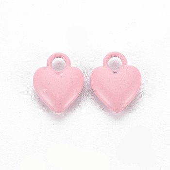 Spray Painted Alloy Charms, Cadmium Free & Lead Free, Heart, Flamingo, 14.5x11x4mm, Hole: 3mm