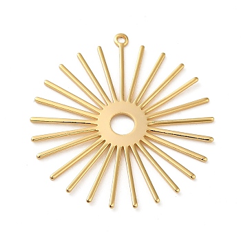 Brass Pendant, Real 18K Gold Plated, Sun, 32x30x0.8mm, Hole: 1.2mm