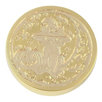 Halloween Wax Seal Brass Stamp Heads, for Wax Seal Stamp, Golden, Cat Shape, 25.5x14mm, Hole: 7.5mm