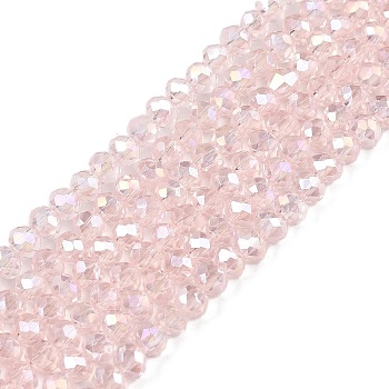 Electroplate Glass Beads Strands, AB Color Plated, Faceted, Rondelle, Pink, 2.9~3.3x2mm, Hole: 0.8mm, about 148~150pcs/strand, 15.55~15.75 inch(39.5~40cm)