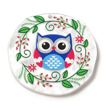 Acrylic Pendants, Owl, 36.5x37x2.8mm, Hole: 1.5mm