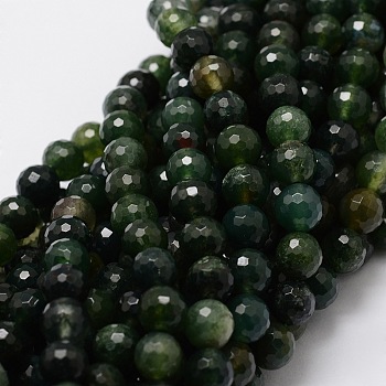 Faceted Round Natural Moss Agate Bead Strands, 8mm, Hole: 1mm, about 50pcs/strand, 15.3 inch