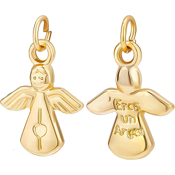 30Pcs Alloy Pendants, Long-Lasting Plated, with Jump Ring, Angel, Real 18K Gold Plated, 16.5x13x3mm, Hole: 2.5mm