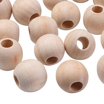 Large Hole Unfinished Wood Beads, Natural Wooden Loose Beads Spacer Beads, Macrame Beads, Lead Free, Round, Sandy Brown, 24x21mm, Hole: 9mm