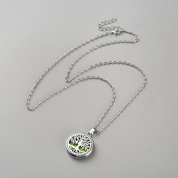 Alloy and 316 Surgical Stainless Steel and Cotton Hollow Essential Oil Necklaces for Women, Tree of Life, Stainless Steel Color, 24 inch(60.8cm)