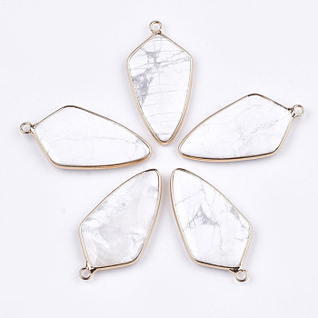 Natural Howlite Pendants, with Brass Findings, Kite, Golden, 40~42x21x3.5~4.5mm, Hole: 2mm