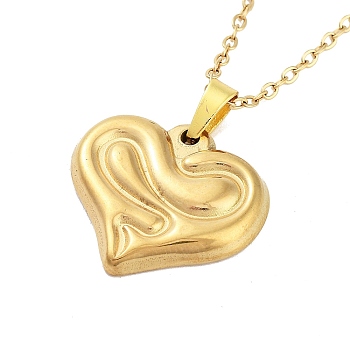 Heart 304 Stainless Steel Pendant Necklaces, Cable Chain Necklaces for Women, Real 18K Gold Plated, 15.75 inch(40cm), pendant: 20x21.5mm