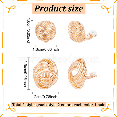 4 Pairs 4 Style Alloy Round Knot Clip-on Earrings for Women(EJEW-AN0004-31)-2