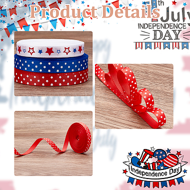 AHADERMAKER 3 Rolls 3 Colors Independence Day Theme Polyester Grosgrain Ribbon(OCOR-GA0001-58)-3
