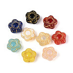 Mixed Styles Glass Beads Strands, Flower, Golden Metal Enlaced, Mixed Color, 10x10.5x5~5.5mm, Hole: 0.7mm, about 30pcs/strand, 11.61 inch(29.5cm)(GLAA-N061-07)