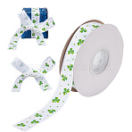 Saint Patrick's Day Polyester Shamrock Printed Grosgrain Ribbons, White, 7/8 inch(22mm), about 25.00 Yards(22.86m)/Roll(SRIB-WH0011-304B)