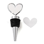 Alloy Heart Shaped Sublimation Blank Wine Bottle Stopper, Wine Stopper Bezel Setting with Aluminum Sheet, Platinum, 85x30x21mm(DIY-T077-04)