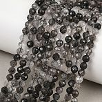 Natural Tourmalinated Quartz Beads Strands, Faceted, Round, 4.5mm, Hole: 0.6mm, about 88pcs/strand, 15.55''~15.75''(39.5~40cm)(G-P615-A-4.5mm-02)
