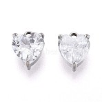 Glass Charms, Heart, with 304 Stainless Steel, Faceted, Stainless Steel Color, Clear, 8x6x4mm, Hole: 1.2mm(STAS-T065-30P-02)