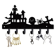 Iron Wall Mounted Hook Hangers, Decorative Organizer Rack with 6 Hooks, for Bag Clothes Key Scarf Hanging Holder, Halloween Theme, Bat & Spider & Ghost, Gunmetal, 15x27cm(AJEW-WH0156-024)