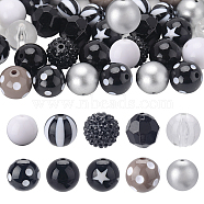 50Pcs 10 Style Halloween Theme Acrylic Beads, with Resin Rhinestone, Round, Mixed Color, 16~20x15~20mm, Hole: 2~3mm, 5pcs/style(SACR-SC0001-20)