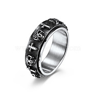 Titanium Steel Skull & Cross Rotatable Finger Ring, Spinner Fidget Band Anxiety Stress Relief Punk Ring for Men Women, Stainless Steel Color, US Size 10(19.8mm)(SKUL-PW0002-015D-P)