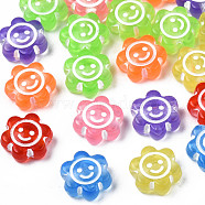 Transparent Acrylic Beads, Craft Style, Flower with Smiling Face, Mixed Color, 10x11x5mm, Hole: 2mm, about 1800pcs/500g(MACR-N012-03-A01)
