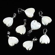 Natural Trochid Shell/Trochus Pendants, with Platinum  Plated Brass Snap on Bails, Fish, 14.5~16x11.5~12x3~4mm, Hole: 3.5x4.5mm(SSHEL-N027-125)