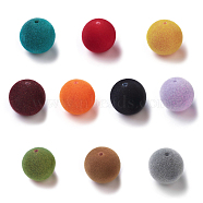 Flocky Acrylic Beads, Half Drilled, Round, Mixed Color, 16mm, Hole: 1.6mm(X-OACR-I001-16mm-L-M)