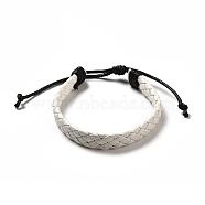 PU Imitation Leather Braided Cord Bracelets for Women, Adjustable Waxed Cord Bracelets, White, 3/8 inch(0.9cm), Inner Diameter: 2-3/8~3-1/2 inch(6.1~8.8cm)(BJEW-M290-01D)