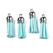 Faux Suede Tassel Pendant Decorations, with CCB Plastic Cord Ends, Platinum, 33~35x10mm, Hole: 2.5mm(X-FIND-R095-017P)