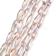Electroplate Glass Beads Strands, Half Plated, Faceted, Teardrop, Rainbow Plated, 15x6mm, Hole: 1mm, about 50pcs/strand, 28.3 inch(72cm)(EGLA-L015-HP-B07)