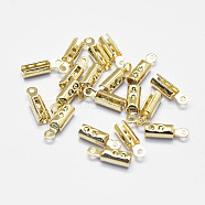 Long-Lasting Plated Brass Folding Crimp Ends, Fold Over Crimp Cord Ends, Real 18K Gold Plated, Nickel Free, 10x3mm, Hole: 1mm, Inner Size: 2.5x6mm(X-KK-K193-A-121G-NF)