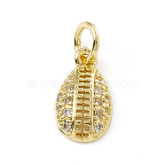 Brass Micro Pave Clear Cubic Zirconia Egg Charms, with Open Jump Rings, Real 18K Gold Plated, 12x7x2.5mm, Jump Ring: 4.5x0.7mm, Inner Diameter: 3mm (ZIRC-F132-52G)