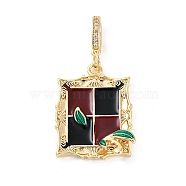 Brass Enamel Pendants, with Clear Cubic Zirconia, Rectangle Charm, Real 18K Gold Plated, 25.5x19.5x6mm, Hole: 6x4mm(KK-U043-12G-01)