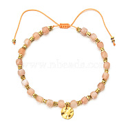 Bohemian Style Synthetic Sunstone Cube Braided Bead Bracelet, Adjustable Bracelet with Flat Round Charms, (YV1392-1)