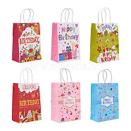 Mega Pet 18Pcs 6 Style Rectangle with Word Happy Birthday Kraft Paper Bags, with Handle & Cartoon Pattern, for Gift Packaging, Birthday Themed Pattern, 2.2~2.9cm, 3pcs/style(CARB-MP0001-01)