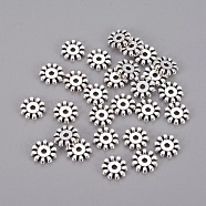 Tibetan Style Snowflake Spacer Beads, Lead Free and Cadmium Free, Antique Silver, about 10mm in diameter, 2mm thick, hole: 1.5mm(X-LF0925Y)