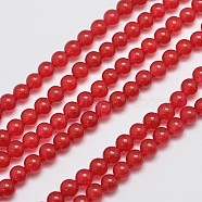 Natural & Dyed Malaysia Jade Bead Strands, Imitation Red Agate, Round, Red, 4mm, Hole: 0.8mm, about 92pcs/strand, 15 inch(G-A146-4mm-A02)