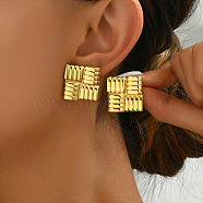 Geometric Spiral Square Earrings for Women, Stainless Steel, Elegant and Versatile, Square, 22x22mm(ZH4935-2)