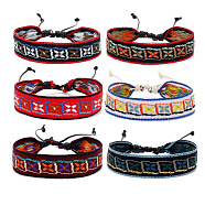 Cotton Flat Cord Bracelets Set, Wax Ropes Braided Ethnic Tribal Adjustable  Bracelets, Rectangle, 6-7/8 inch(17.5cm), 6pcs/set(PW-WG25250-03)