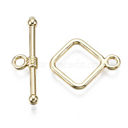 Alloy Toggle Clasps, Cadmium Free & Nickel Free & Lead Free, Rhombus, Real 18K Gold Plated, Bar: 24.5x7x3mm, Hole: 2mm, Rhombus: 18x14.5x1.5, Hole: 1.2mm.(PALLOY-T075-82G-NR)