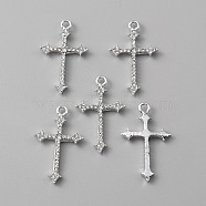 Religion Themed Alloy Pendants, with Crystal Rhinestone, Cross Charms, Platinum, 31x19x3mm, Hole: 2.1mm(FIND-TAC0010-61H)